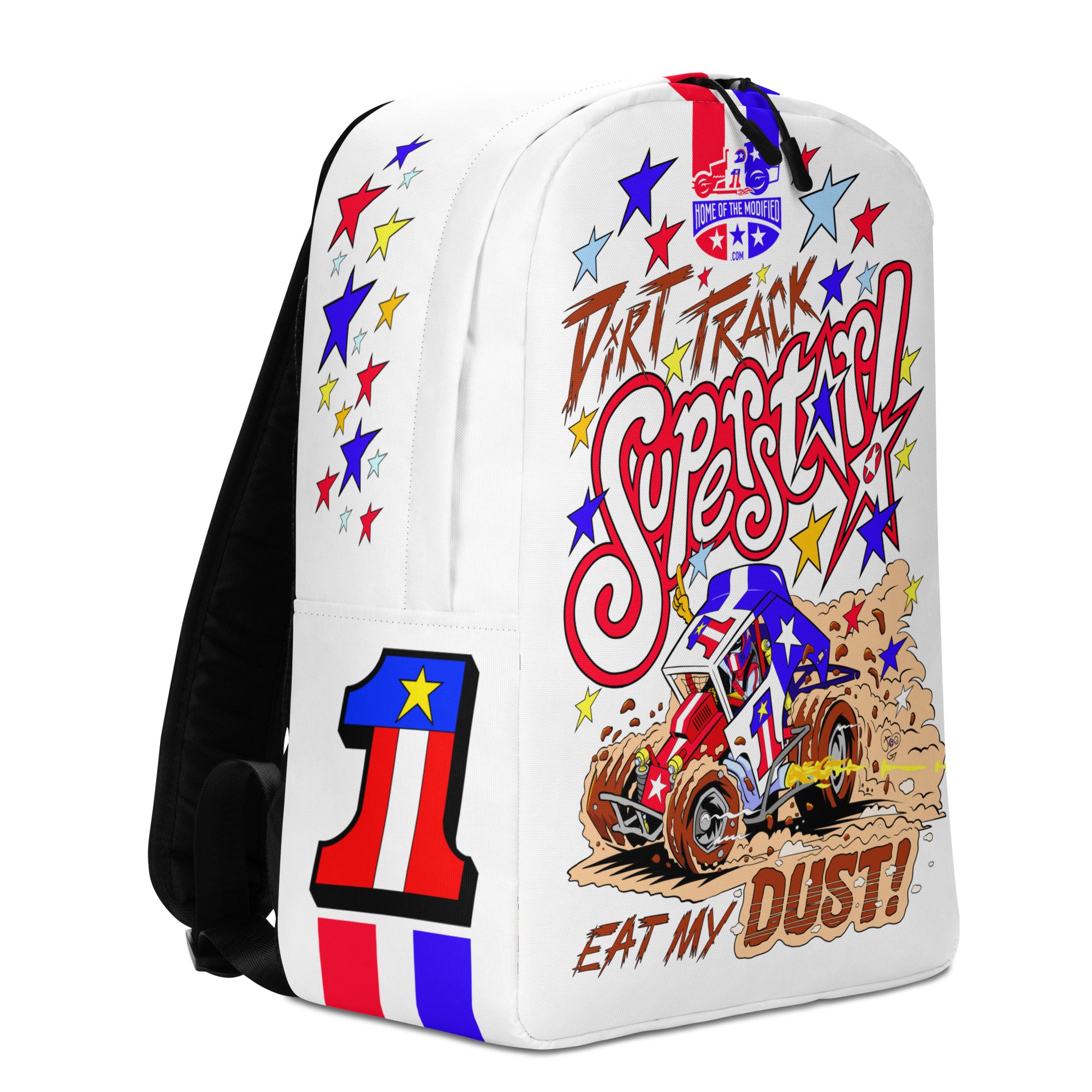 Dirt Track Superstar! Minimalist Backpack (Red, White and Blue)