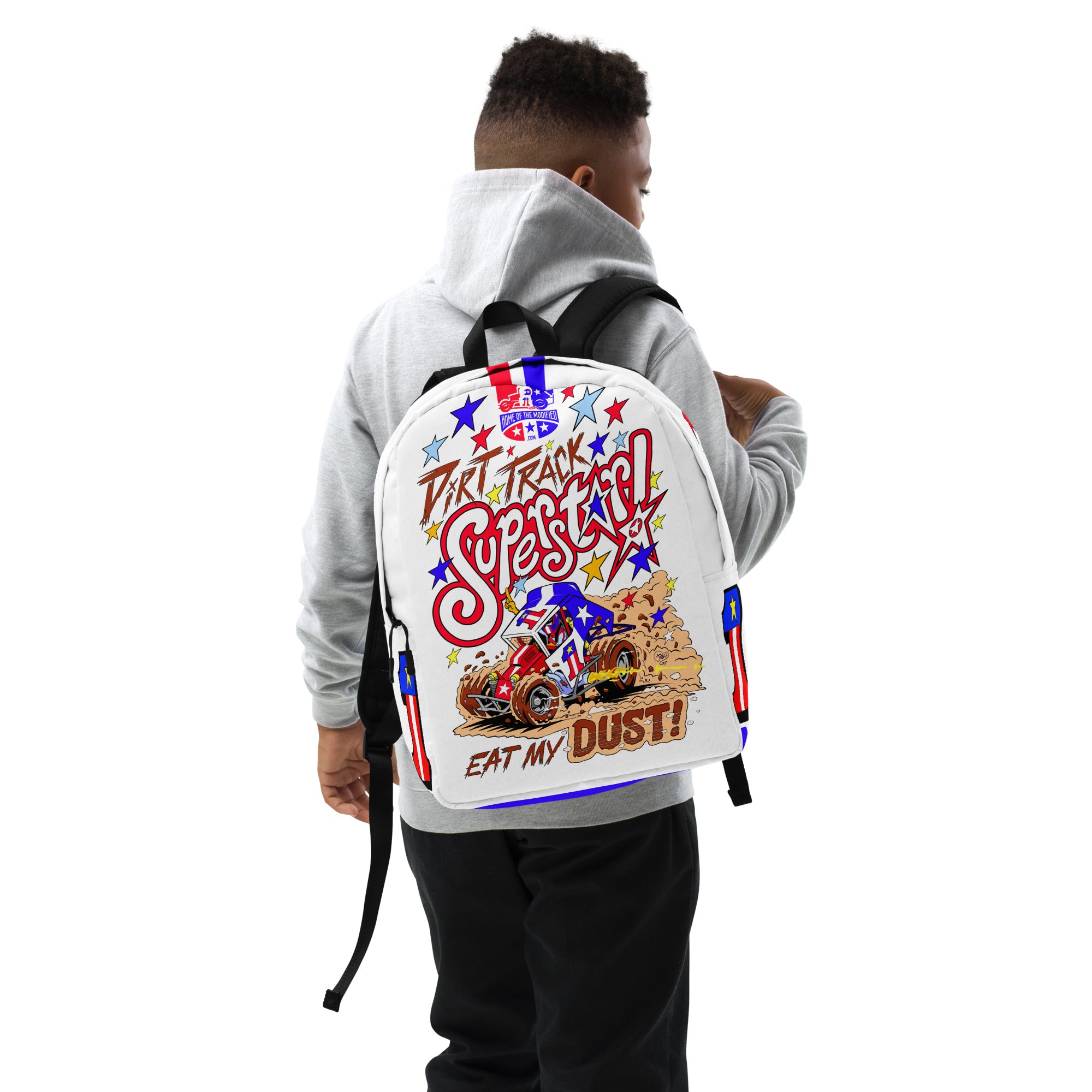 Dirt Track Superstar! Minimalist Backpack (Red, White and Blue)