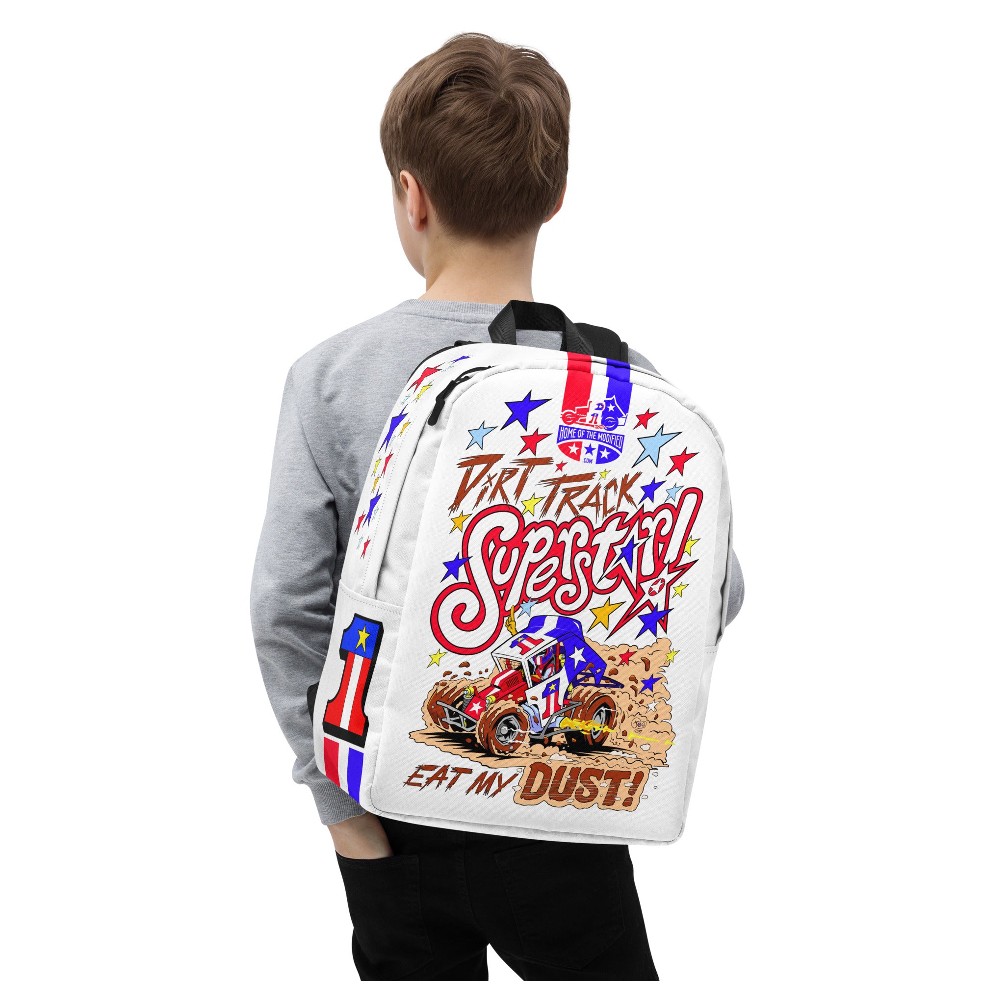 Dirt Track Superstar! Minimalist Backpack (Red, White and Blue)