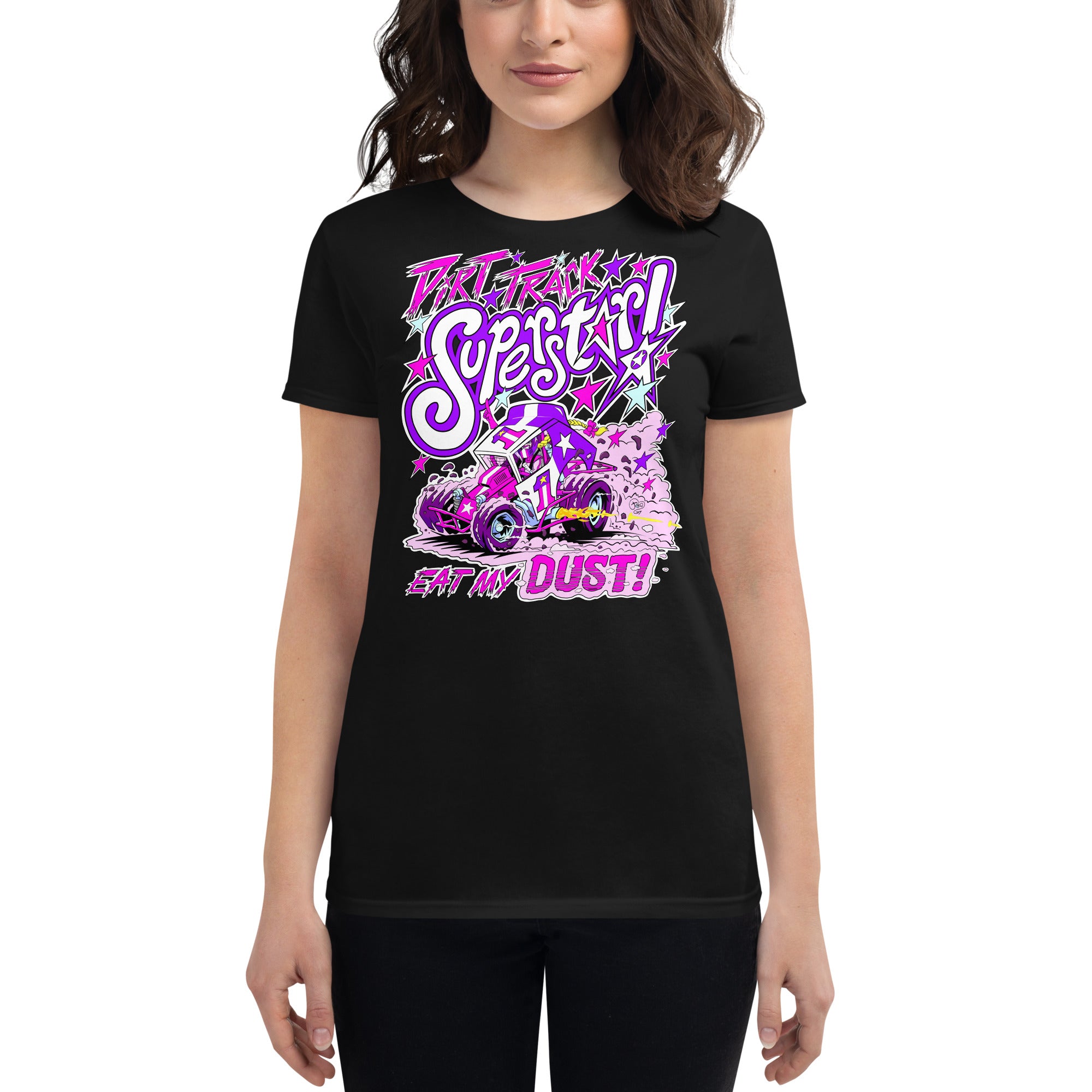 Dirt Track Superstar! Women's short sleeve t-shirt (Pink and Purple)