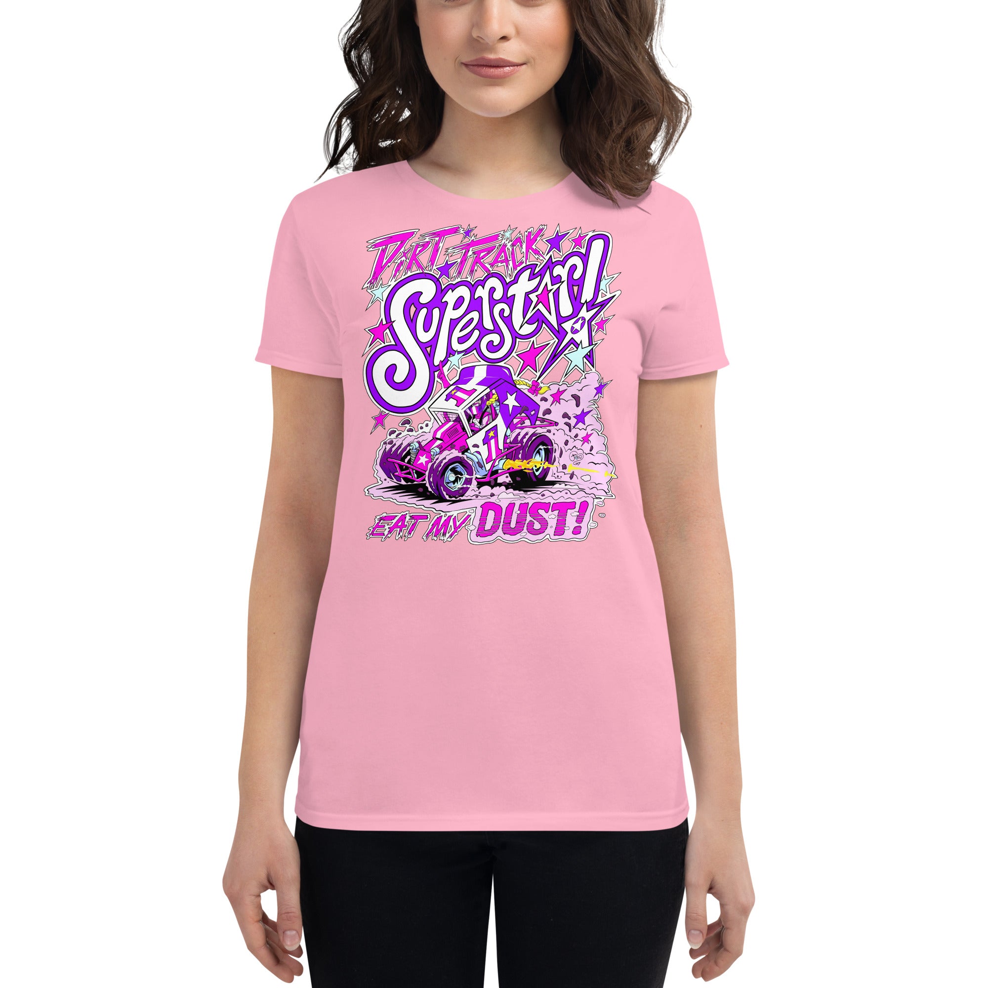 Dirt Track Superstar! Women's short sleeve t-shirt (Pink and Purple)