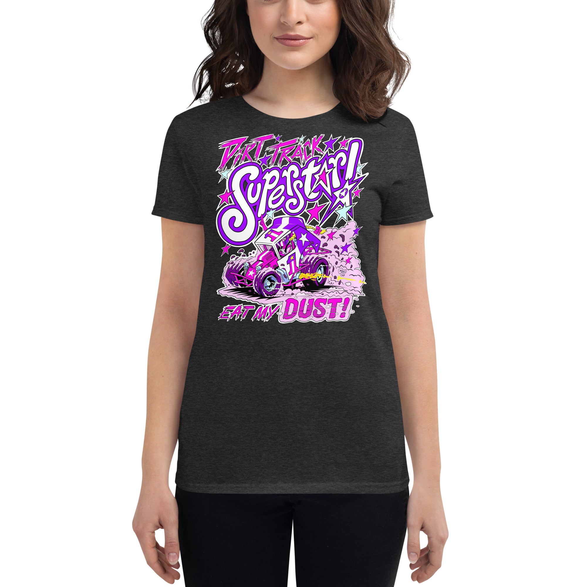 Dirt Track Superstar! Women's short sleeve t-shirt (Pink and Purple)