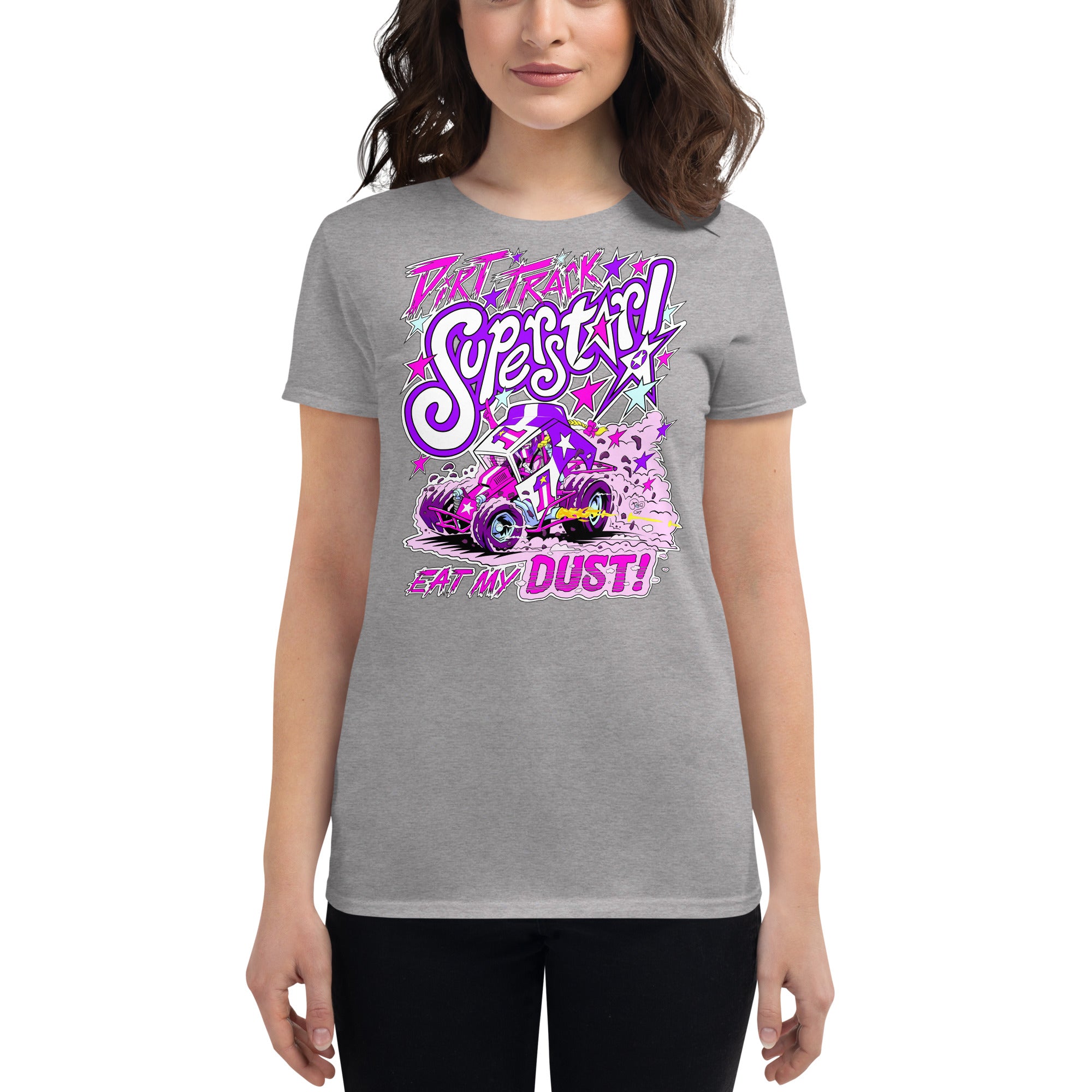 Dirt Track Superstar! Women's short sleeve t-shirt (Pink and Purple)